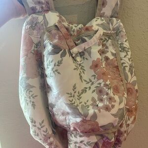 Floral Pink & Cream Baby Car Seat Cover with Green Leaf Accents